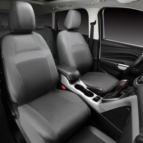 Vista 6 de CAR PASS Juego completo de fundas de asiento de automóvil de malla de aire 3D y 4 alfombrillas impermeables para piso de automóvil con esponja Gris