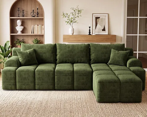 Vista 3 de Vipbear 120" Oversized Modular Sectional Sofa, Boneless Couch for Living Room, L Shape Deep Seat Sofa with Ottoman, Throw Pillows, Comfy Chenille
