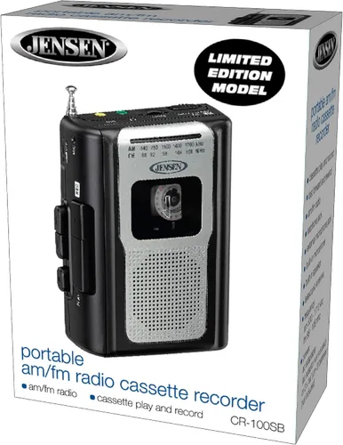 Vista 7 de Jensen CR-100 - Radio AM/FM portátil retro, reproductor de cassette personal, diseño compacto y ligero, estéreo de radio AM/FM, reproductor