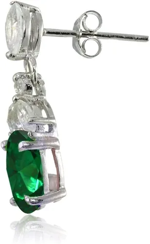 Vista 2 de Aretes colgantes ovalados de plata de ley con piedra natal genuina o creada y topacio blanco