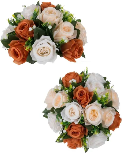 Vista 12 de Centros de mesa de bolas de flores para mesas: rosa de seda carmesí