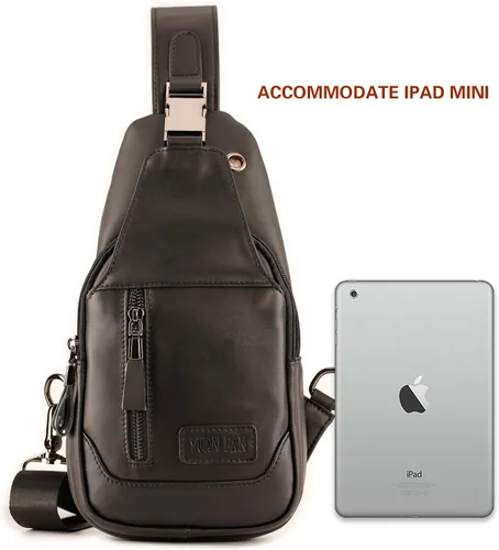 Vista 2 de Bolso bandolera de cuero para hombre bolso de pecho bolso de mensajero bolso de hombro pequeño Negro - Viajar