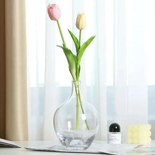 Vista 2 de Jarrón transparente para flores, florero de cristal para decoración del hogar, centros de mesa de cristal transparente para mesas, decoración