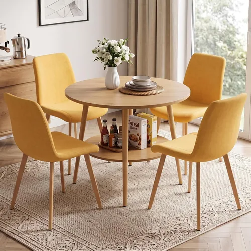 Vista 8 de HIPIHOM Farmhouse Round Oak Dining Table, 31.5 Inch Steel Legs for 2-4