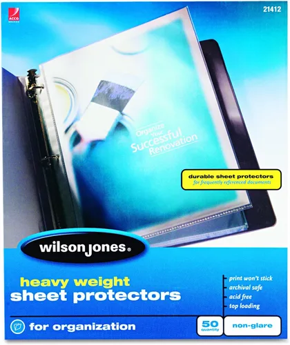 Vista 7 de Wilson Jones Protectores de hojas, peso pesado, carga superior, transparente, 50 hojas/caja (W21410)