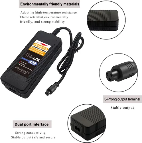 Vista 3 de Cargador de batería de 36V/42V 2A con conector de 3 clavijas para paquete de baterías de litio 10S 36V
