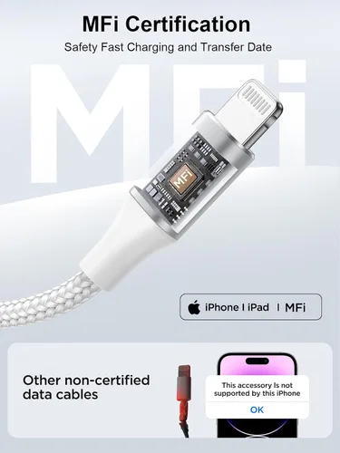 Vista 2 de Cable USB C a Lightning de 10 pies [certificado Apple MFi] Cargador rápido para iPhone USB C, suministro de energía, tipo C a Lightning, cable