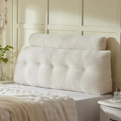 Vista 6 de Almohada de Cuña para Cabecero + Una Almohada Larga de Rollo para el Cuello Almohada Corporal, Almohada Grande de Cabecero con Funda Removible Beige