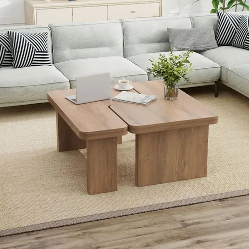 Vista 2 de Mesa de centro de granja, mesa central decorativa de 53 pulgadas con base gruesa, múltiples diseños, cambia entre mesa cuadrada y rectangular
