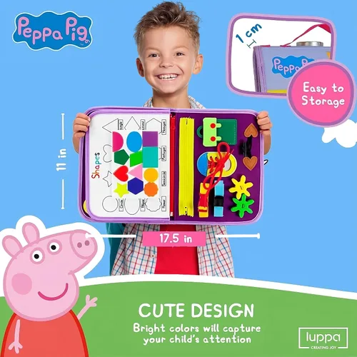 Vista 2 de Peppa Pig Tablero Ocupado para Niños Pequeños – Juguetes Montessori para niños de 1, 2, 3, 4 años, Tablero Sensorial de Actividad Educativa