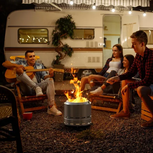 Vista 7 de ROOMTEC Fogata sin humo de 15 pulgadas, hoguera portátil de leña con soporte y bolsa, hoguera fácil de limpiar con cenicero extraíble, chimeneas