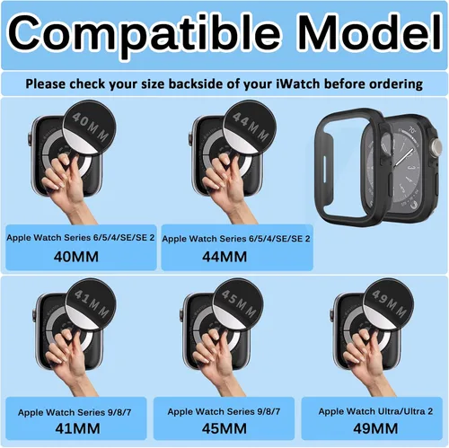 Vista 7 de Miimall Compatible con Apple Watch Series 9, 8, 7, protector de pantalla de metal con protector de pantalla de vidrio, [a prueba de golpes y caídas]