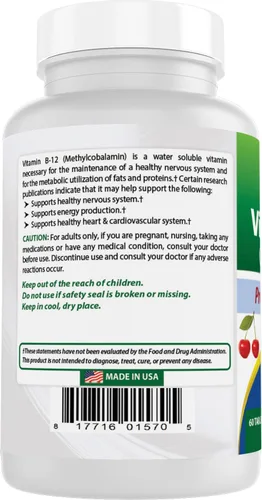 Vista 7 de Best Naturals Vitamina B-12 como metilcobalamina (metil B12), 6000 mcg comprimido, 60
