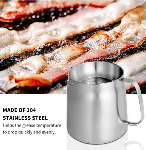 Vista 8 de Olla de acero inoxidable 304 de 50 onzas con cesta y colador, recipiente de grasa de tocino de gran capacidad para cocina, freír, cocinar, acampar