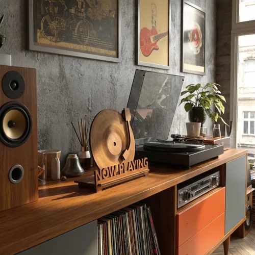 Vista 2 de Soporte de discos de vinilo Now Playing para soporte de reproductor de discos Soporte de exhibición de almacenamiento de discos de vinilo Now
