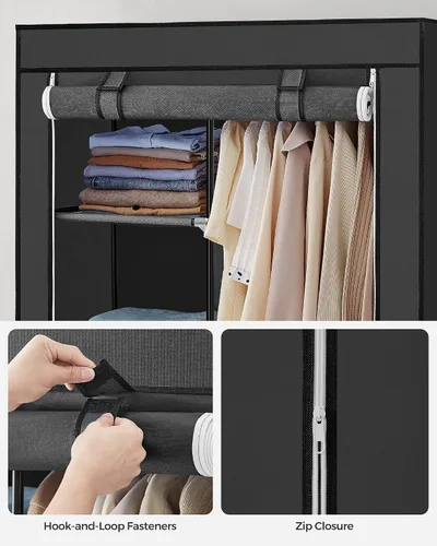 Vista 8 de SONGMICS Armario portátil, organizador de almacenamiento de ropa con 6 estantes, 1 riel para colgar ropa, armario de tela no tejida, marco de metal