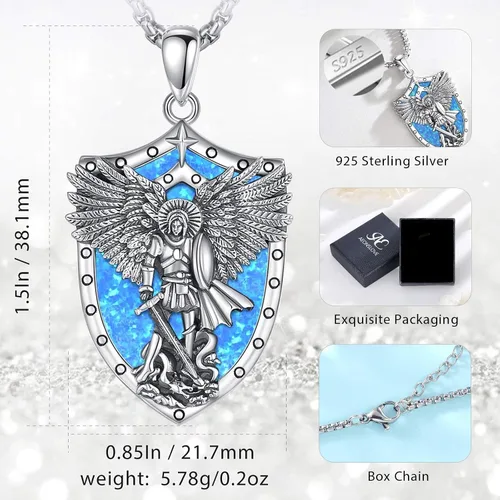 Vista 7 de AEONSLOVE 925 Sterling Silver Saint BenedictSt MichaelCaravaca Cross Necklace Religious Gifts Gifts for Women Men Tee - 24 Inches Stainless Chain