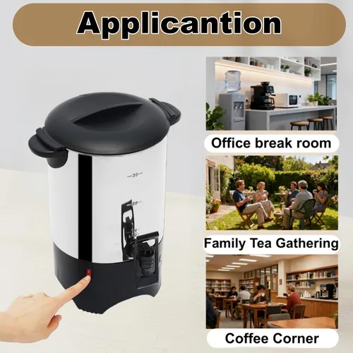 Vista 2 de Cafetera de acero inoxidable de 5.2L, cafetera comercial grande de 30 tazas, preparación rápida, percoladora de café de doble pared de 86.0-212.0