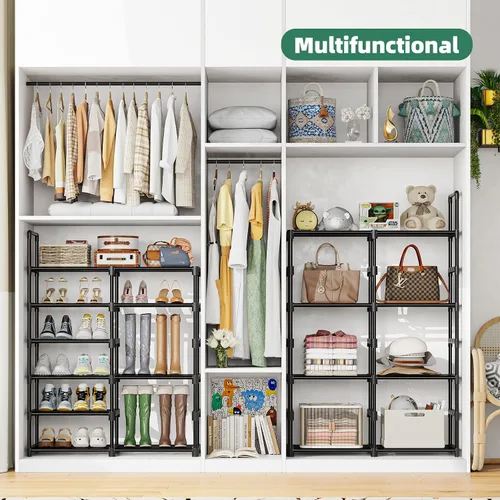 Vista 5 de Simple Trending Zapatero de 8 niveles de gran capacidad para 64 pares, estante alto para zapatos, organizador de zapatos de metal resistente