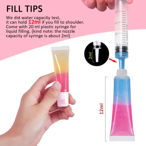Vista 3 de 50 tubos de brillo labial 0.3 fl oz transparentes vacíos bálsamo labial contenedores rellenables suaves cosméticos para DIY Lip Gloss Base Glitter