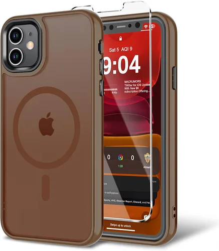 Vista 117 de Funda para iPhone 11 con protector de pantalla, compatible con MagSafe, ultra delgada, translúcida, mate, a prueba de golpes, color negro