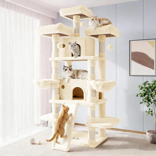 Vista 17 de Allewie Árbol de gato de 68 pulgadas/casa y torres para felinos grandes/poste rascador/árbol de escalada grande de varios niveles