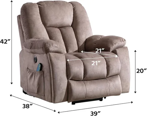 Vista 2 de CANMOV Silla reclinable eléctrica con masaje y calor para adultos mayores, reclinables anchos y tapizados, mecanismo de movimiento reclinable
