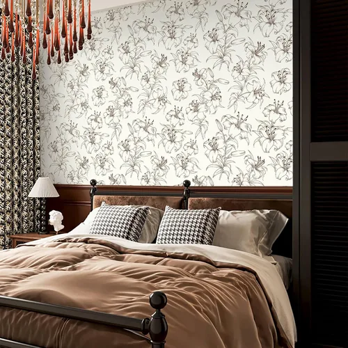 Vista 5 de Heroad Papel tapiz floral negro de la marca para despegar y pegar, papel tapiz bohemio para despegar y pegar, papel tapiz autoadhesivo extraíble