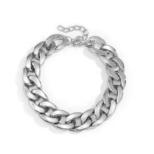 Vista 3 de Gargantilla de cadena de eslabones cubanos punk, collar ligero y grueso, collar de eslabones ovalados, joyería de hip hop para mujer (plateado)