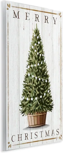 Vista 2 de Stupell Industries Patrón rústico de árbol de granja de campo de Feliz Navidad