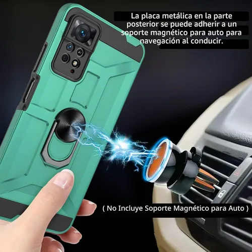 Vista 4 de Redmi Note 11 Pro - Funda con protector de pantalla de vidrio templado 3X, soporte de anillo integrado y soporte magnético para automóvil, funda a