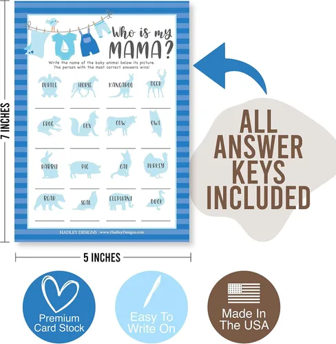 Vista 5 de Hadley Designs Juegos de baby shower para 25 invitados – Juego de trivia para baby shower, cuestionario de rima de guardería y quién es mi mamá