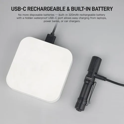 Vista 4 de ThruNite EDC Linterna Archer Mini, linterna LED de 405 lúmenes con interruptor de cola, linterna de bolsillo pequeña recargable USB C para camping
