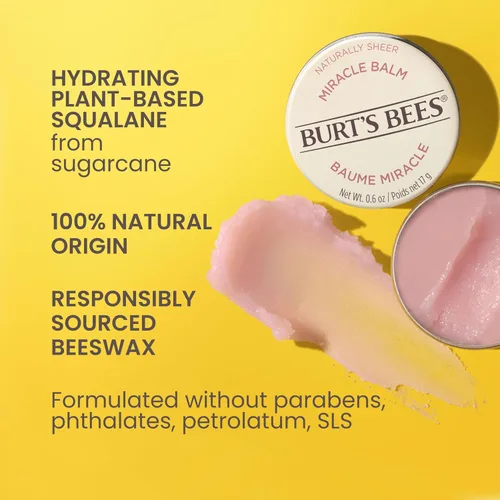 Vista 2 de Burt’s Bees Bálsamo Milagroso, 100% de origen natural, naturalmente ligero, 0.6 onzas, el empaque puede variar
