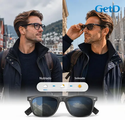 Vista 4 de GetD Gafas AI, gafas inteligentes impulsadas por ChatGPT, traducción de IA Lente fotocromática negra + gris