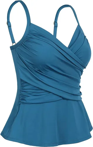 Vista 4 de Hilor Tankini envolvente para mujer, con control de abdomen, fruncido, con cuello en V, para nadar