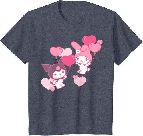 Vista 65 de Camiseta de My Melody y Kuromi con corazones del Día de San Valentín Negro