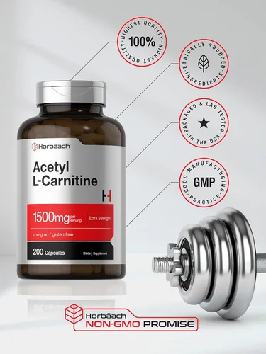 Vista 5 de Horbäach Acetil L-Carnitina 1500mg 200 Cápsulas Extra Strength