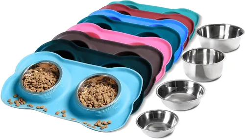 Vista 11 de Hubulk - Comedero doble de acero inoxidable con base de silicona antideslizante antiderrames y pala para alimento, para perros pequeños, medianos