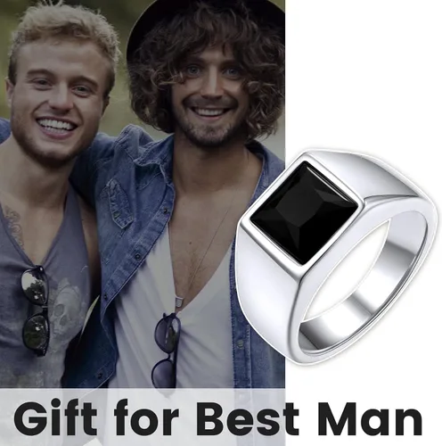 Vista 8 de KeyStyle Anillos cuadrados de sello de piedras preciosas para hombres, anillo de meñique personalizado de acero inoxidable con piedra natal
