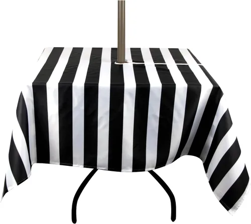 Vista 19 de Stripe Outdoor Tablecloth Water Resistant Polyester Fabric Table Cover with Zipper Umbrella Hole for Garden Patio Tabletop 60x84inch Rectangle,Black