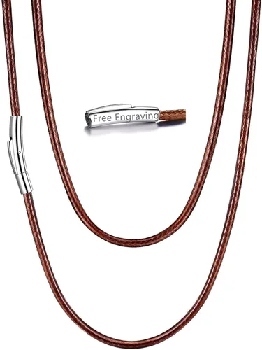 Vista 22 de U7 - Collar de cordón de cuero con cierre de acero inoxidable personalizable/negro, cadena de cuerda de cera tejida impermeable de color a. 2MM