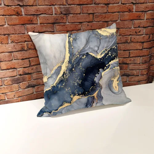 Vista 4 de OUZ Fundas de almohada de terciopelo suave con textura de mármol gris, azul marino y dorado, funda de almohada decorativa moderna de arte abstracto