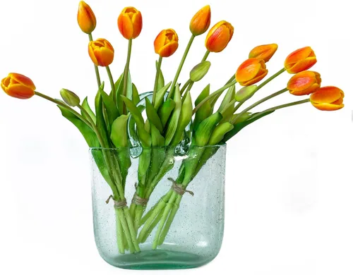 Vista 17 de DUYONE 15 flores de tulipanes artificiales, ramo de látex de tacto real, tulipanes falsos para oficina, boda, fiesta, hogar, cocina, jardín