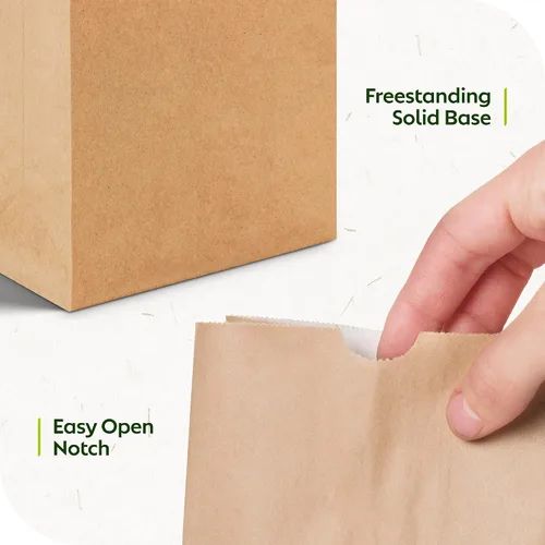 Vista 5 de CulinWare Bolsas de papel marrón forradas con cera de 1 libra, resistentes a la grasa, ecológicas, desechables, parte superior plegable, 250