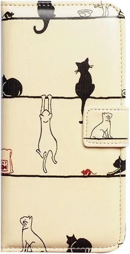 Vista 6 de Bcov Funda para iPhone SE 2022/iPhone SE 3ª Gen/iPhone SE 2020, Funda de piel con tapa de gato blanco y gato negro con ranura para tarjeta con Gato