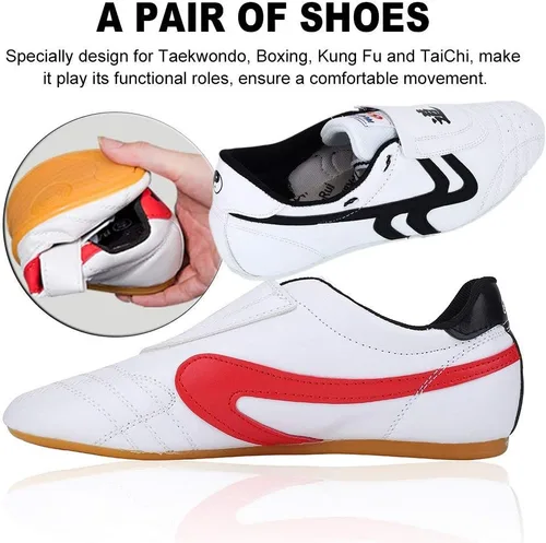 Vista 5 de Taekwondo - Zapatos deportivos de artes marciales, boxeo, karate, kung, fu tai chi, zapatos de rayas negras, zapatos ligeros