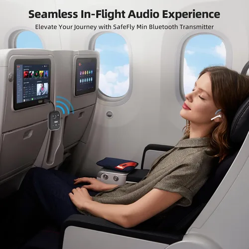 Vista 2 de 1Mii Airplane Bluetooth 5.3 Transmisor para todos los auriculares - Adaptador Bluetooth para TV - Conexión dual - aptX baja latencia - Flying