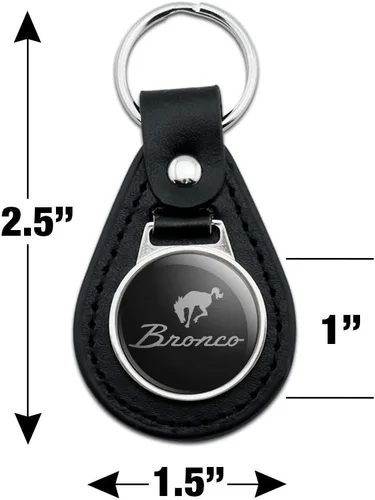 Vista 2 de Llavero de cuero negro para Ford Bronco con logotipo cromado