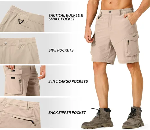 Vista 4 de Pantalones cortos de senderismo para hombre, de secado rápido, ligeros, con múltiples bolsillos, para pesca, campamento, golf